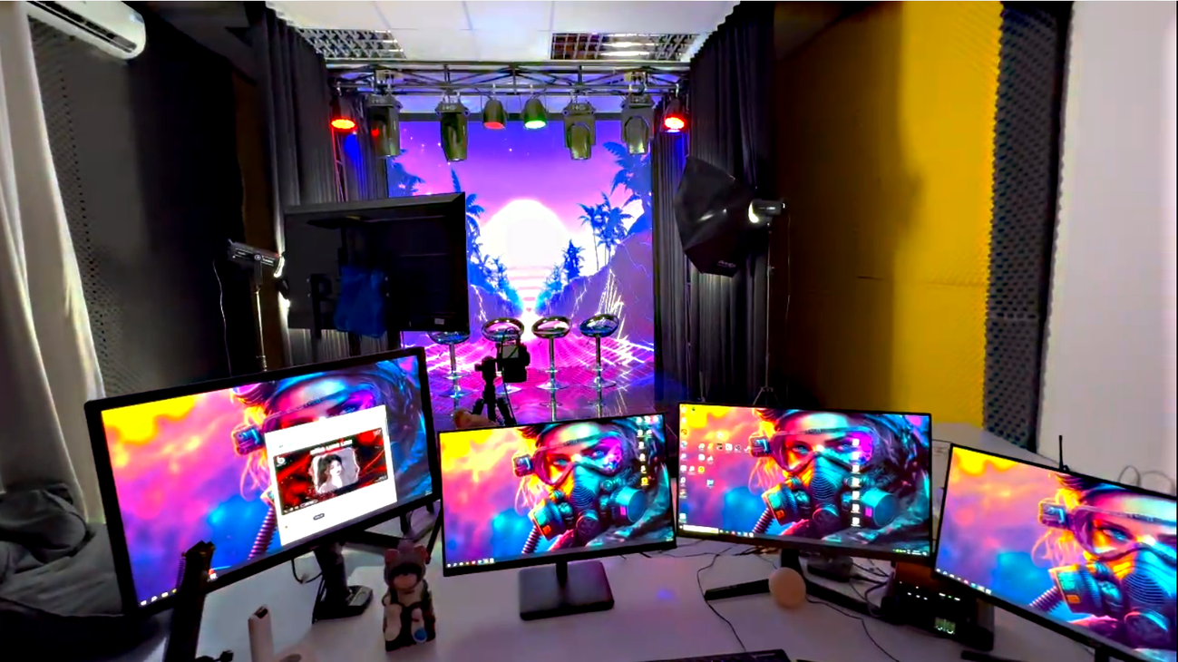 Toàn cảnh studio BM ENTERTAINMENT với hệ thống màn hình và sân khấu LED